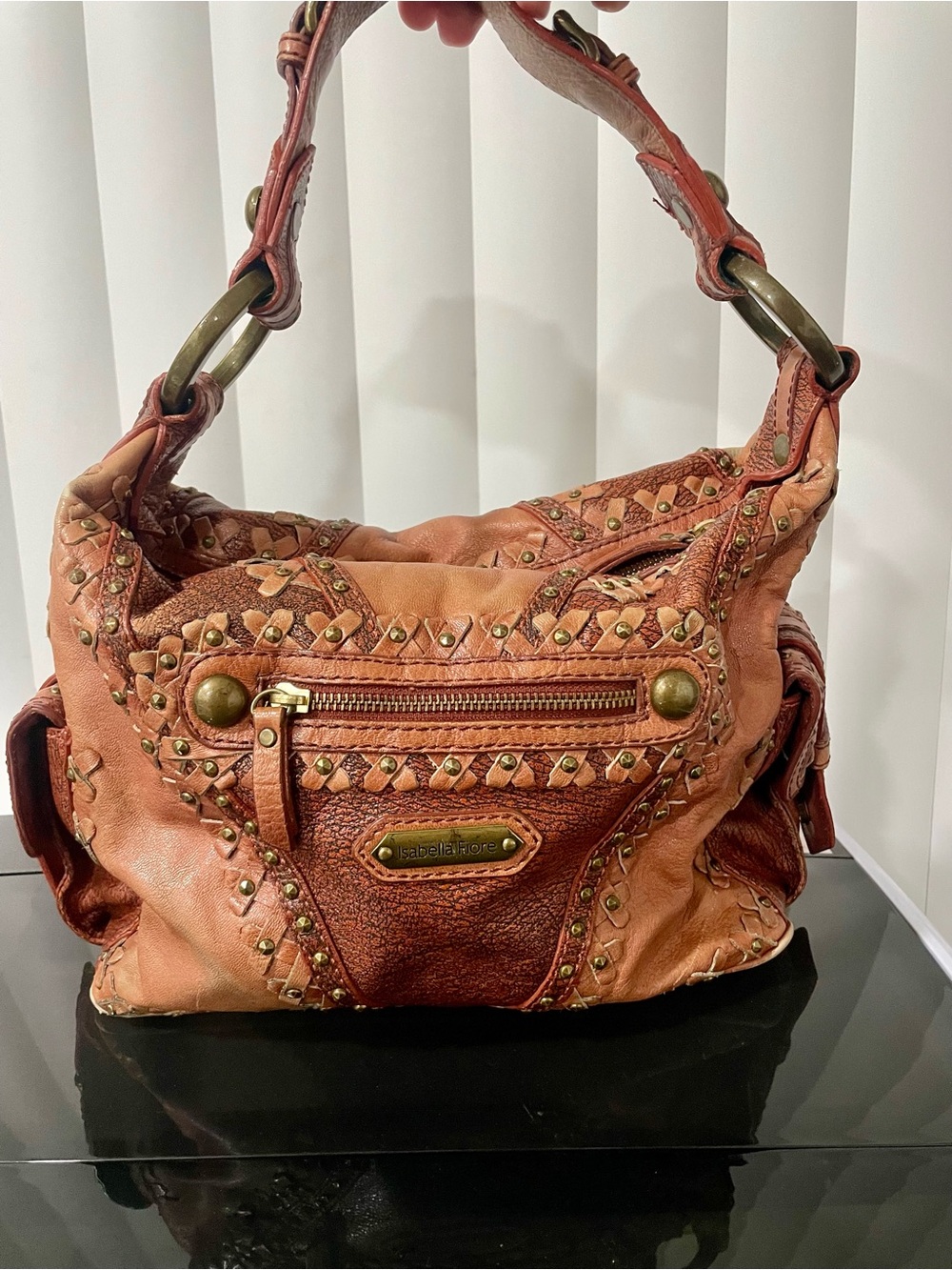 Rare Vintage Isabella Fiore Studded Leather Shoulder Bag